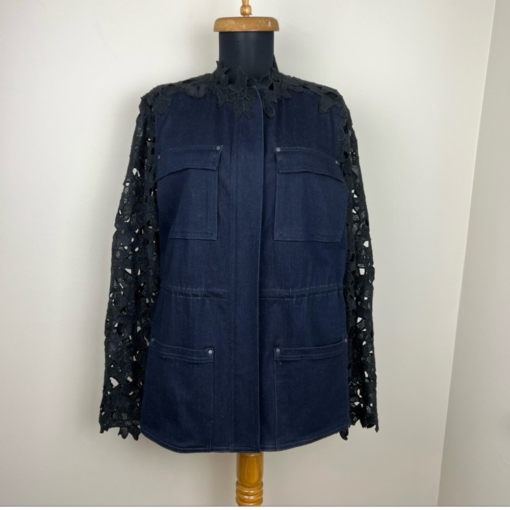 Elie Tahari Denim lace jacket sz Large - Picture 5 of 9
